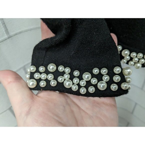 Siani Milano Black Open Cardigan Sweater with Pearl Details Women's Size Small - Picture 4 of 9